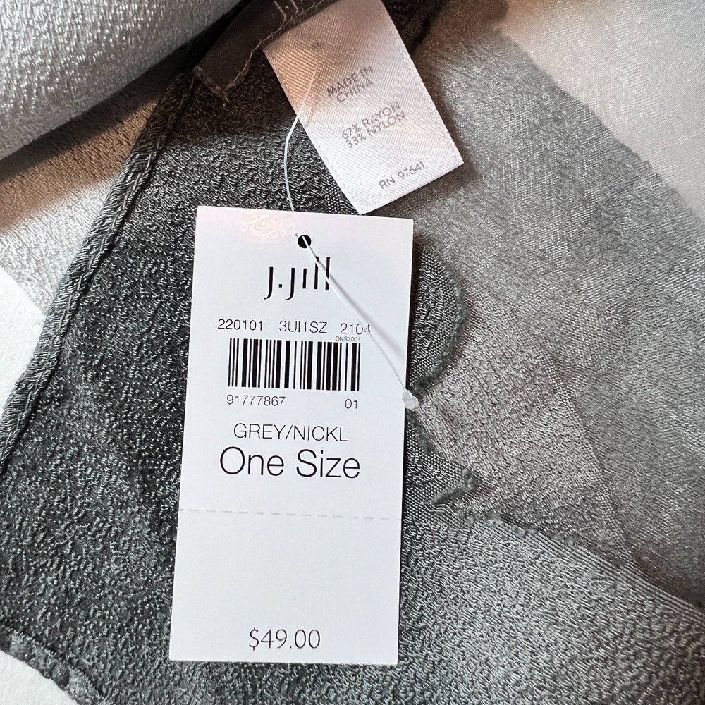 J.Jill Grey Nickel Floral Sheer Scarf One Size Lightweight Wrap  23" x 72" - Picture 10 of 10